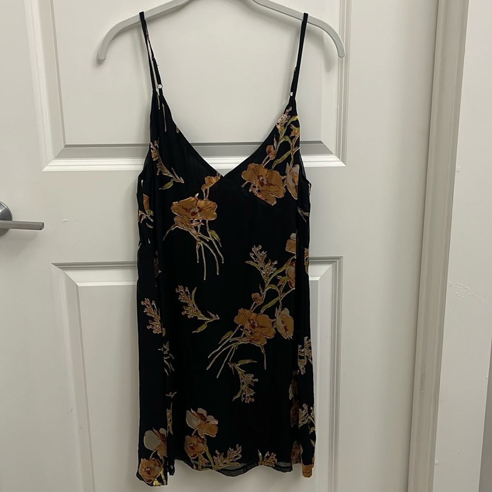 Honey Belle Black Strappy Mini Dress with Floral Appliqué Design - Size Large